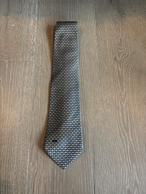 Valentino Garavani 100% Silk Black and Gray Woven Geometric Tie 016